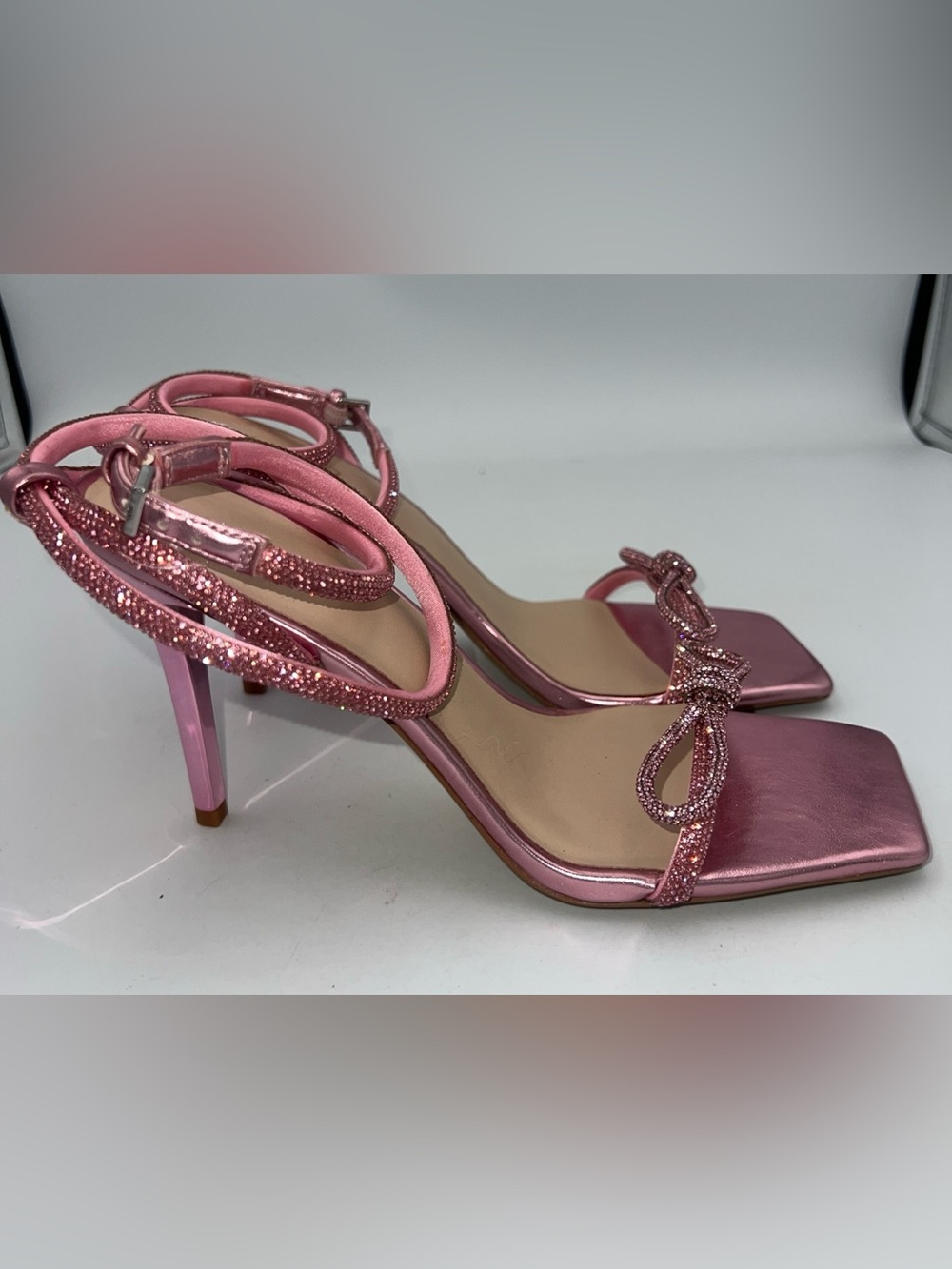 ALDO Barrona Pink Sandals Rhinestones Vegan Leather Heels Women’s Size 8 NWB - Picture 3 of 14